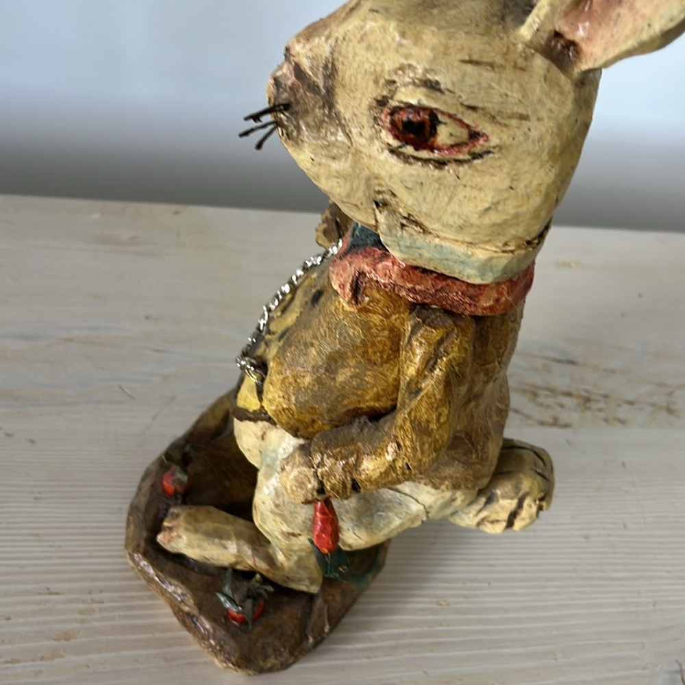 Vintage 2004 handmade White Rabbit Alice in Wonderland wooden figurine folk art - Picture 7 of 13